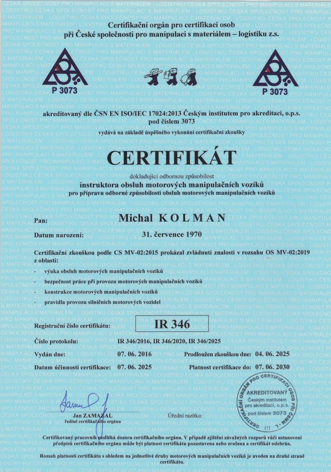 Certifikát instruktora manipulačních vozíků